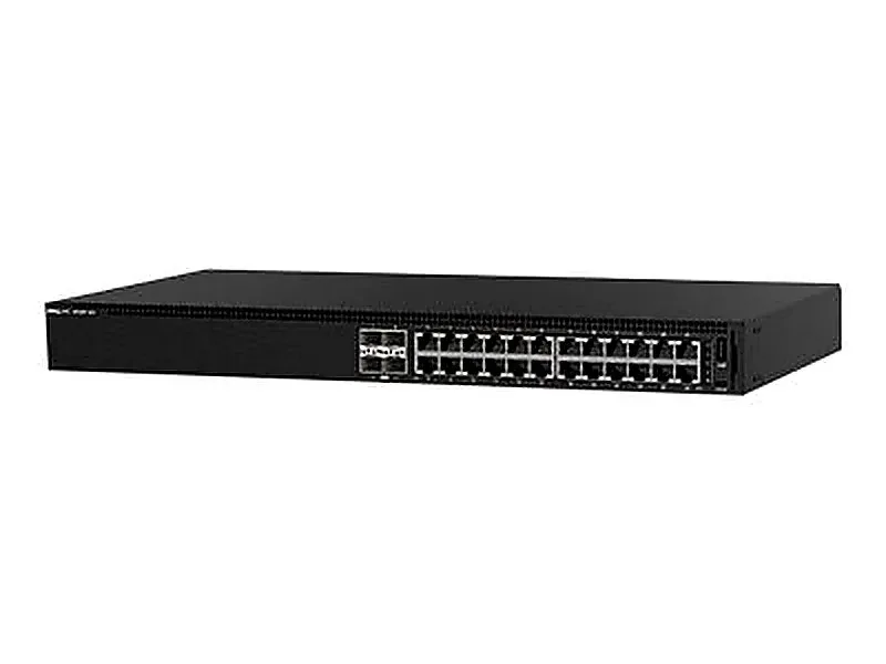 Dell 77XM5 Dell EMC PowerSwitch N1124P-ON 24-port 10/100/1000BASE-T PoE+ with 4 x SFP+ 10GbE uplinks, Layer 2 managed, stackable 1U rack-mount Gigabit Ethernet switch for enterprise access networking.