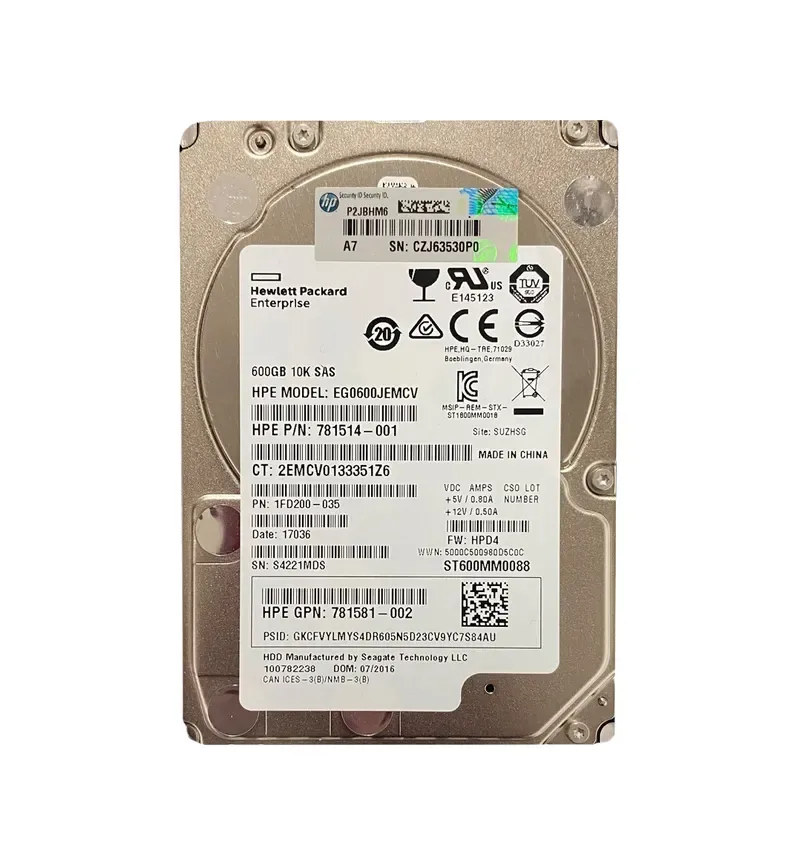 781514-001 - HP 600GB 10000RPM SAS 12GB/s Hot-Pluggable Enterprise 2.5-inch Hard Drive with Tray