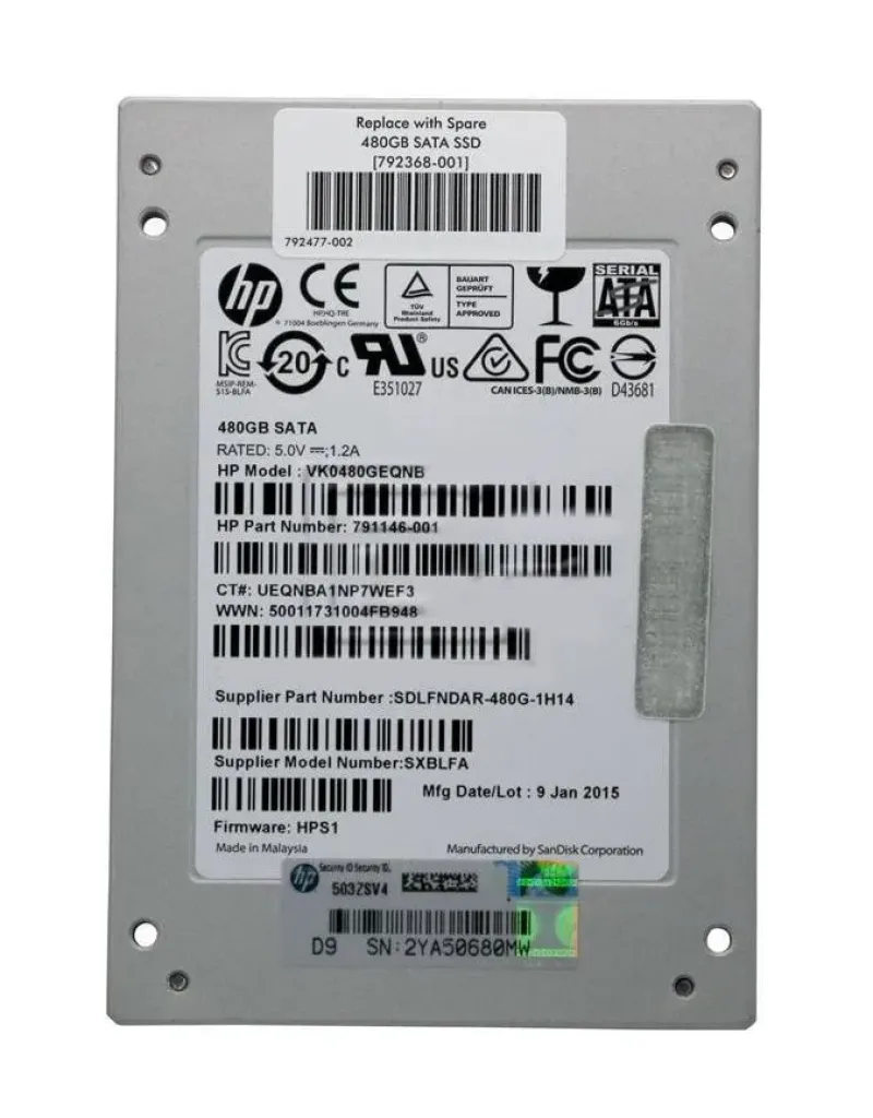 791146-001 - HP 480GB SATA 6Gb/s 2.5-inch SFF Solid State Drive