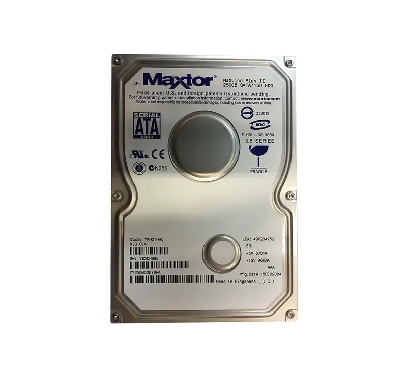 7Y250M00672RA - Maxtor MaXLine Plus II 250GB 7200RPM SATA 1.5Gb/s 8MB Cache 3.5-inch Hard Drive