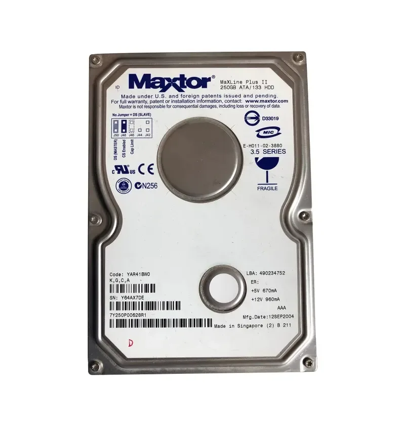 7Y250P00628R1 - Maxtor MaXLine Plus II 250GB 7200RPM ATA-133 8MB Cache 3.5-inch Hard Drive