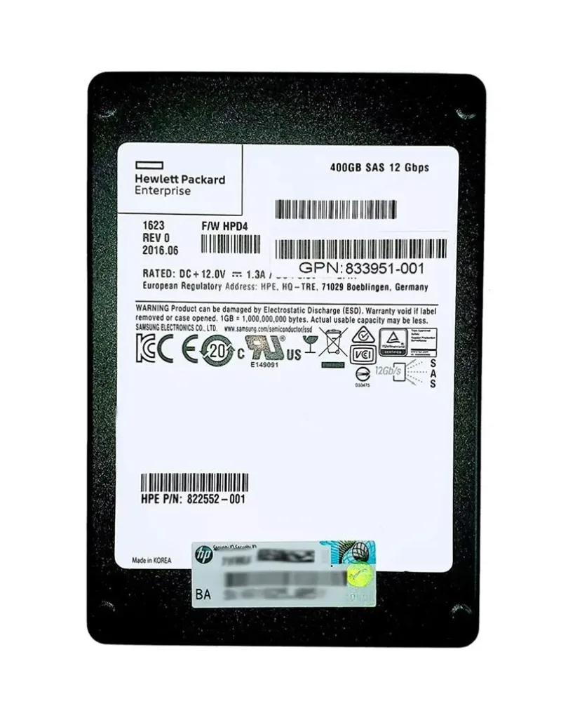 833951-001 - HP 400GB SAS 12Gb/s 2.5-inch Mixed Use Solid State Drive for Storevirtual 3000