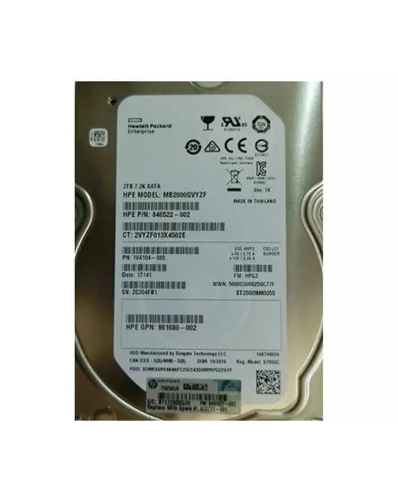 861680-002 - HP 2TB 7200RPM SATA 6Gb/s 3.5-inch Midline Hard Drive