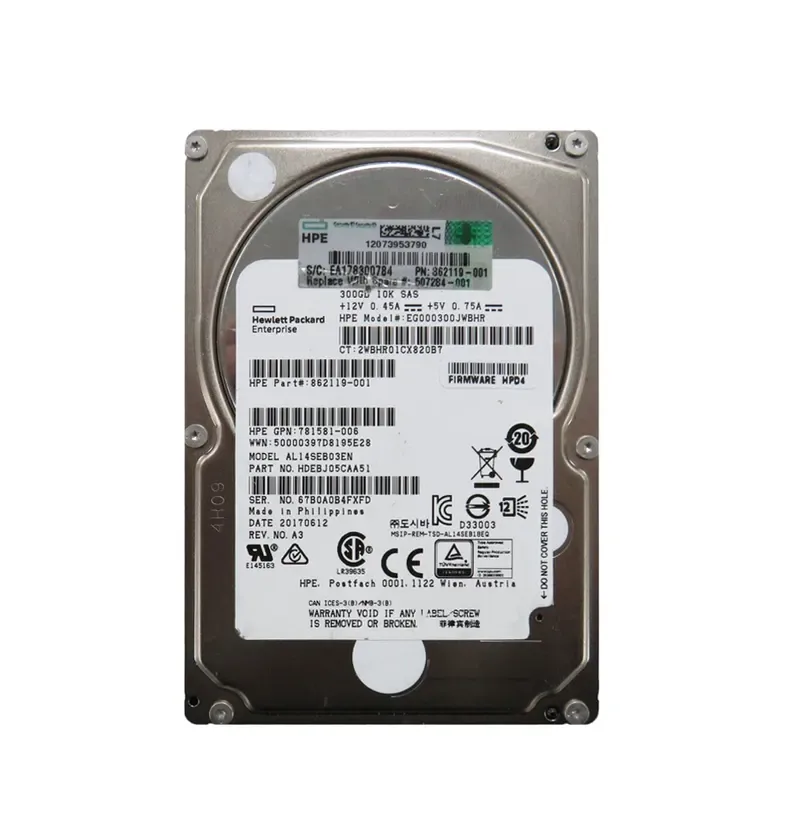 862119-001 - HP 300GB 10000RPM SAS 12Gb/s Hot-Swappable 2.5-inch Hard Drive