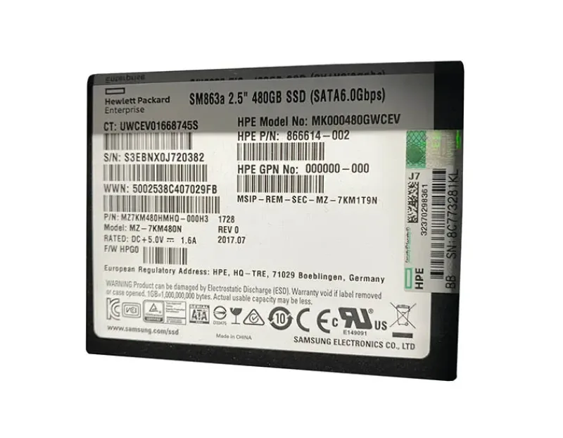 866614-002 - HP 480GB Multi-Level Cell SATA 6Gb/s Hot-Pluggable 2.5-inch Solid State Drive