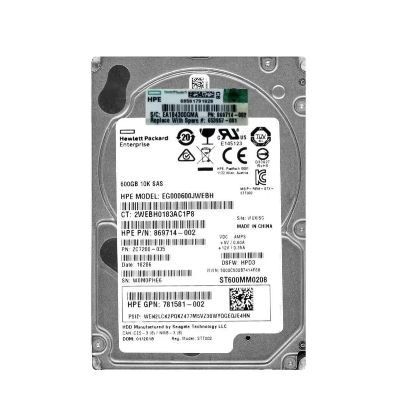 869714-002 - HP 600GB 10000RPM SAS 12Gb/s 2.5-inch Hard Drive