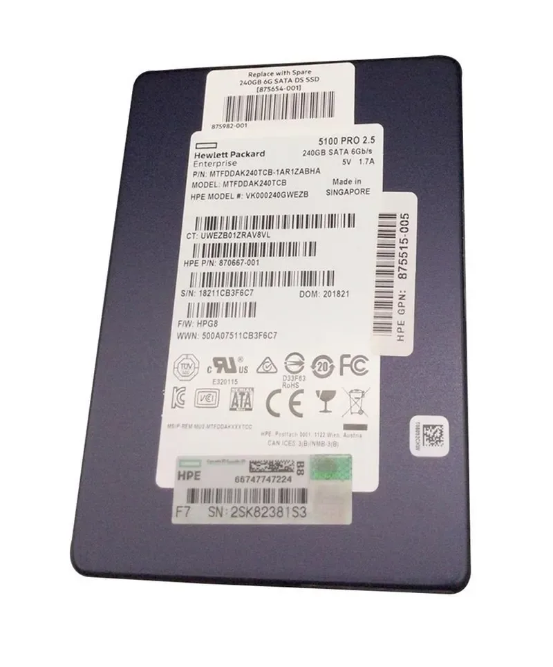 870667-001 - HP 240GB TLC SATA 6Gb/s Hot-Swappable 2.5-inch Read Intensive Solid State Drive with Smart Carrier Tray