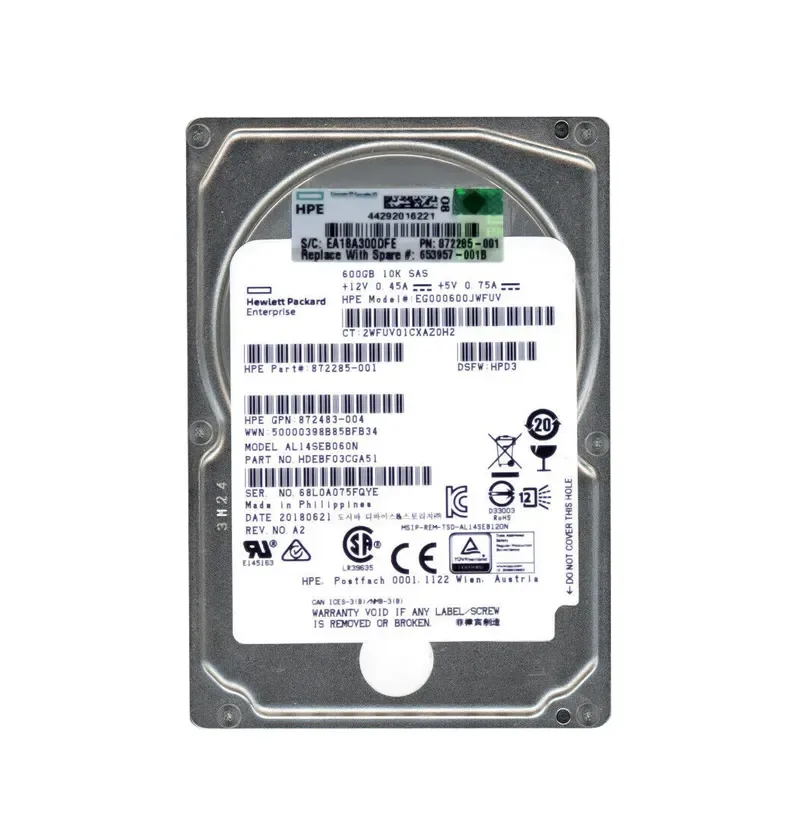 872285-001 - HP 600GB 10000RPM SAS 12Gb/s Dual Port 2.5-inch Hard Drive