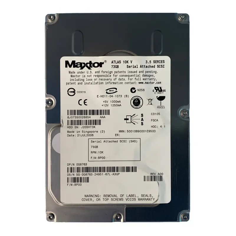 8J073S0028854 - Dell / Maxtor Atlas 10K V 73.5GB 10000RPM SAS 3Gb/s 16MB Cache 3.5-inch Hard Drive