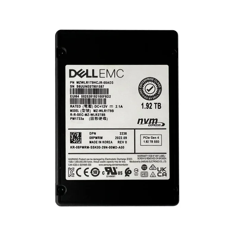 Dell 8PMRM 1.92TB Triple-Level Cell PCI Express NVMe 4.0 x4 Read Intensive 2.5-Inch Solid State Drive for PowerEdge Servers