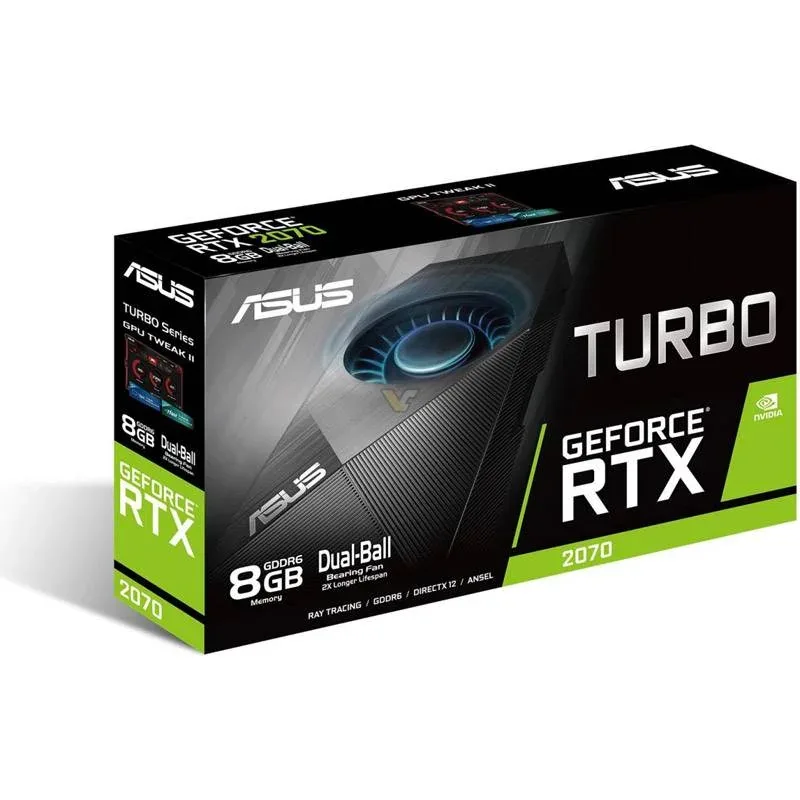 90YV0C80-M0NA00 - Asus TURBO-RTX2070-8G GeForce RTX 2070 Graphic Card 8GB GDDR6 PCI Express 3.0 Triple Slot Space Required