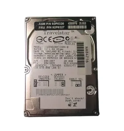 92P6327 - Hitachi 20GB 4200RPM IDE / ATA-100 2.5-inch Hard Drive for ThinkPad T20 / T21 Laptop System