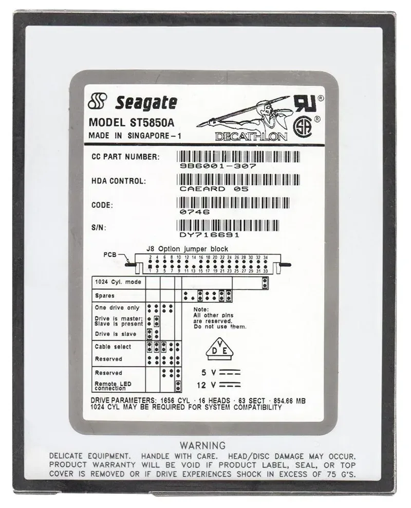 9B6001-307 - Seagate Decathlon 850MB 5400RPM IDE/ATA 256KB Cache 3.5-inch Hard Drive