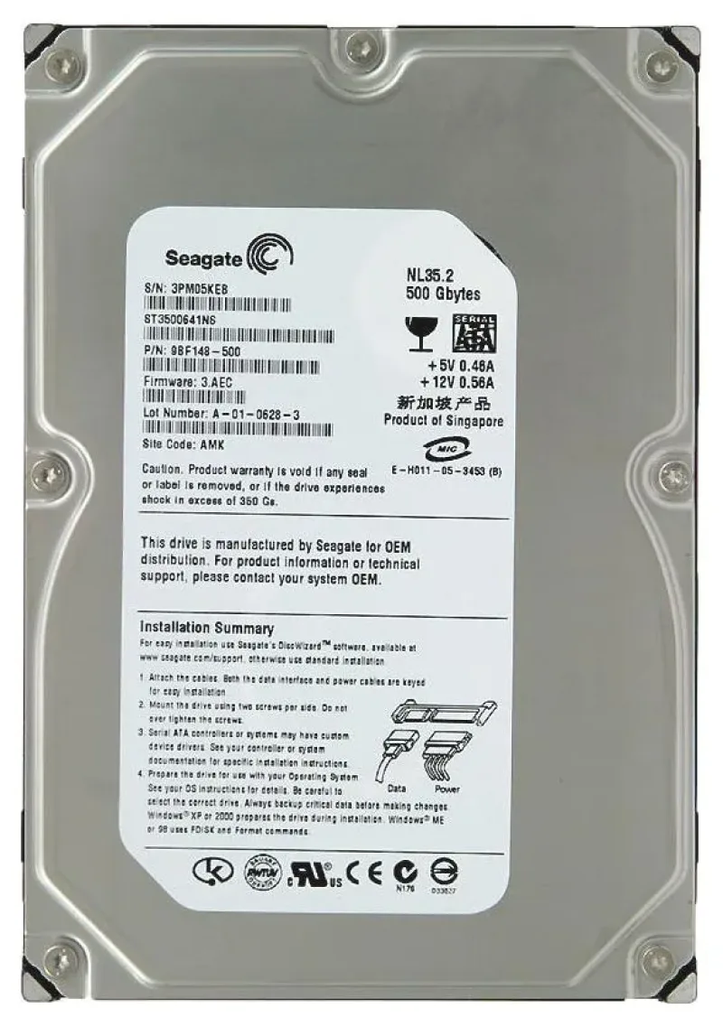 9BF148-500 - Seagate NL35 Series 500GB 7200RPM SATA 3Gb/s 16MB Cache 3.5-inch Hard Drive