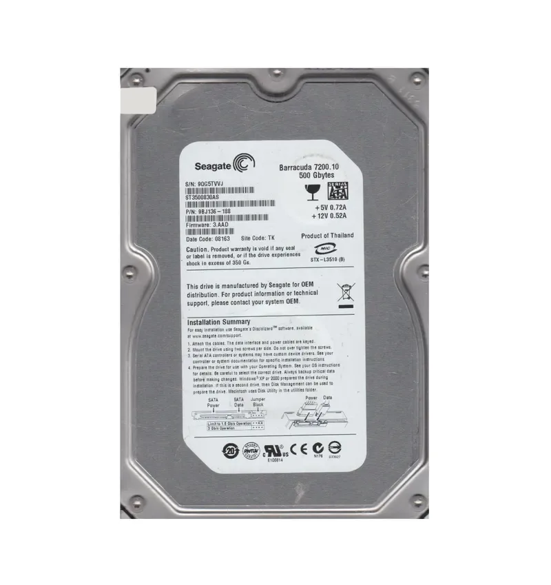 9BJ136-188 - Seagate BarraCuda 7200.1 500GB 7200RPM SATA 3Gb/s 8MB Cache (CE) 3.5-inch Hard Drive