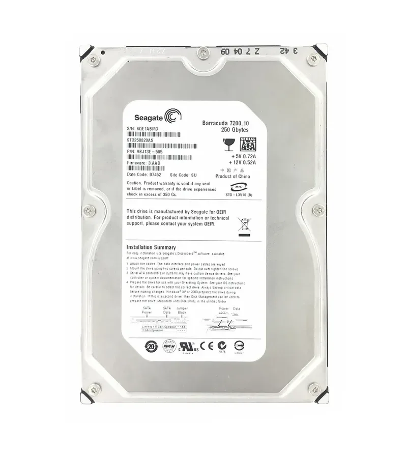 9BJ13E-505 - Seagate BarraCuda 7200.1 250GB 7200RPM SATA 3Gb/s 8MB Cache 3.5-inch Hard Drive