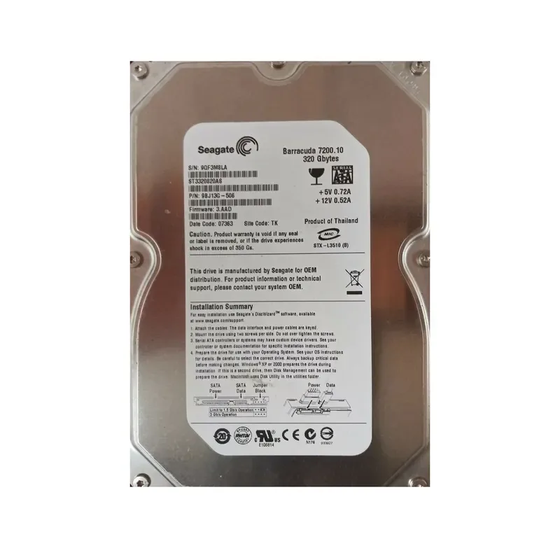 9BJ13G-506 - Seagate BarraCuda 7200.1 320GB 7200RPM SATA 3Gb/s 8MB Cache 3.5-inch Hard Drive