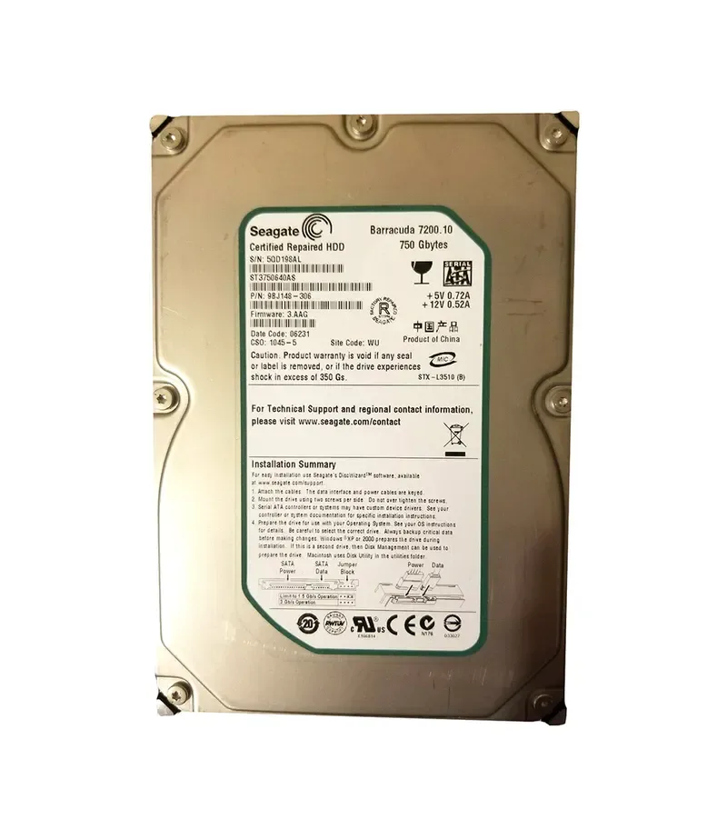9BJ148-306 - Seagate BarraCuda 7200.1 750GB 7200RPM SATA 3Gb/s 16MB Cache 3.5-inch Hard Drive