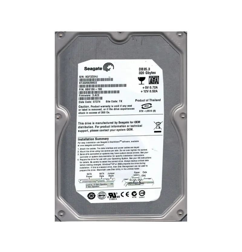 9BK13G-180 - Seagate DB35.3 Series 320GB 7200RPM SATA 3Gb/s 8MB Cache (CE) 3.5-inch Hard Drive