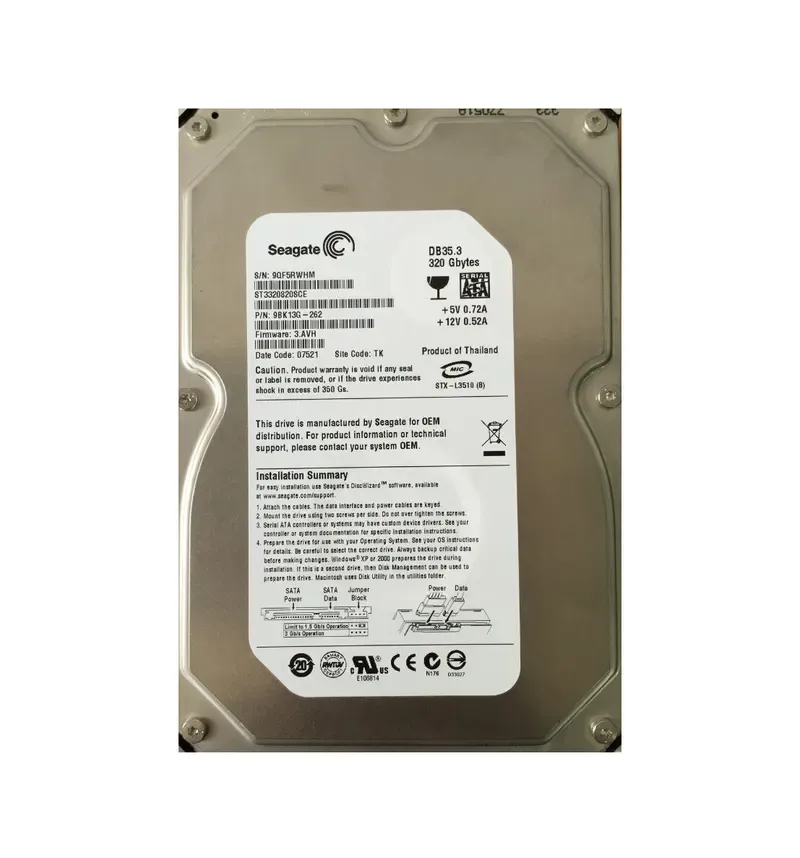 9BK13G-262 - Seagate DB35.3 Series 320GB 7200RPM SATA 3Gb/s 8MB Cache (CE) 3.5-inch Hard Drive