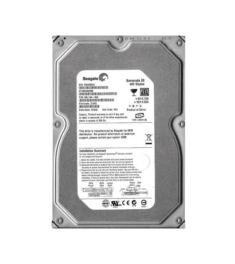 9BL144-268 - Seagate BarraCuda ES 400GB 7200RPM SATA 3Gb/s 16MB Cache (CE) 3.5-inch Hard Drive