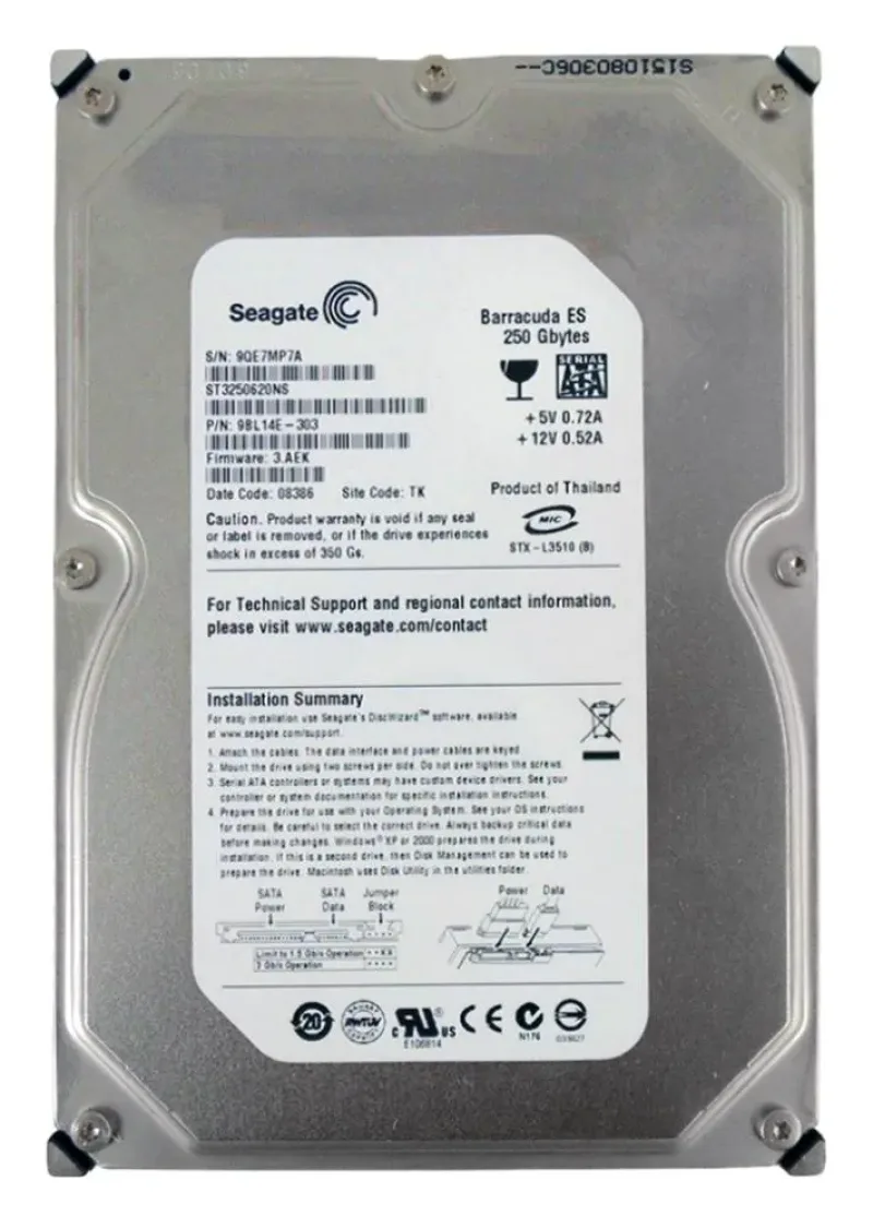 9BL14E-303 - Seagate BarraCuda ES 250GB 7200RPM SATA 3Gb/s 16MB Cache (CE) 3.5-inch Hard Drive