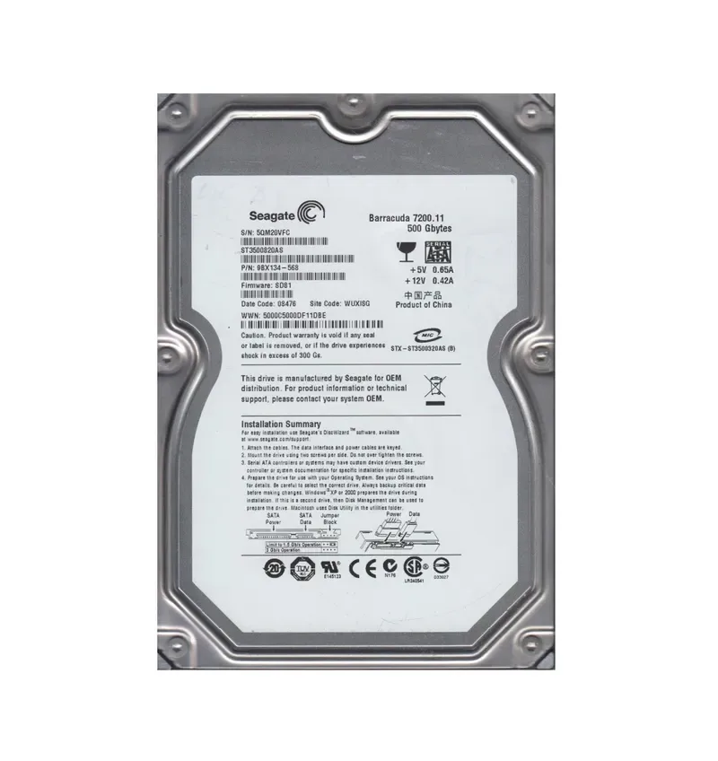 9BX134-568 - Seagate BarraCuda 7200.11 500GB 7200RPM SATA 3Gb/s 8MB Cache 3.5-inch Hard Drive