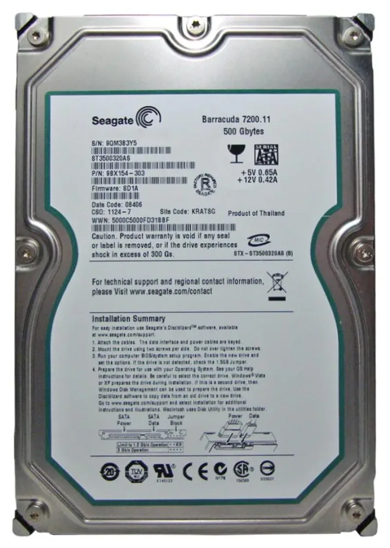 9BX154-303 - Seagate BarraCuda 7200.11 500GB 7200RPM SATA 3Gb/s 32MB Cache (CE) 3.5-inch Hard Drive