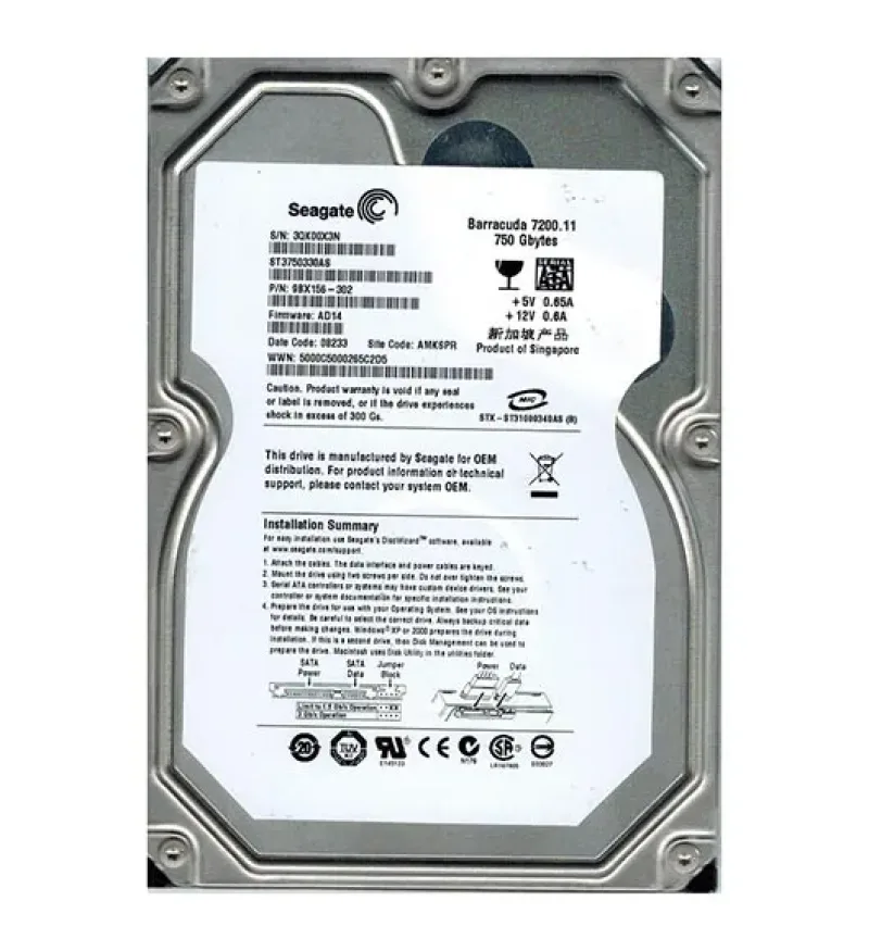 9BX156-302 - Seagate BarraCuda 7200.11 750GB 7200RPM SATA 3Gb/s 32MB Cache (CE) 3.5-inch Hard Drive