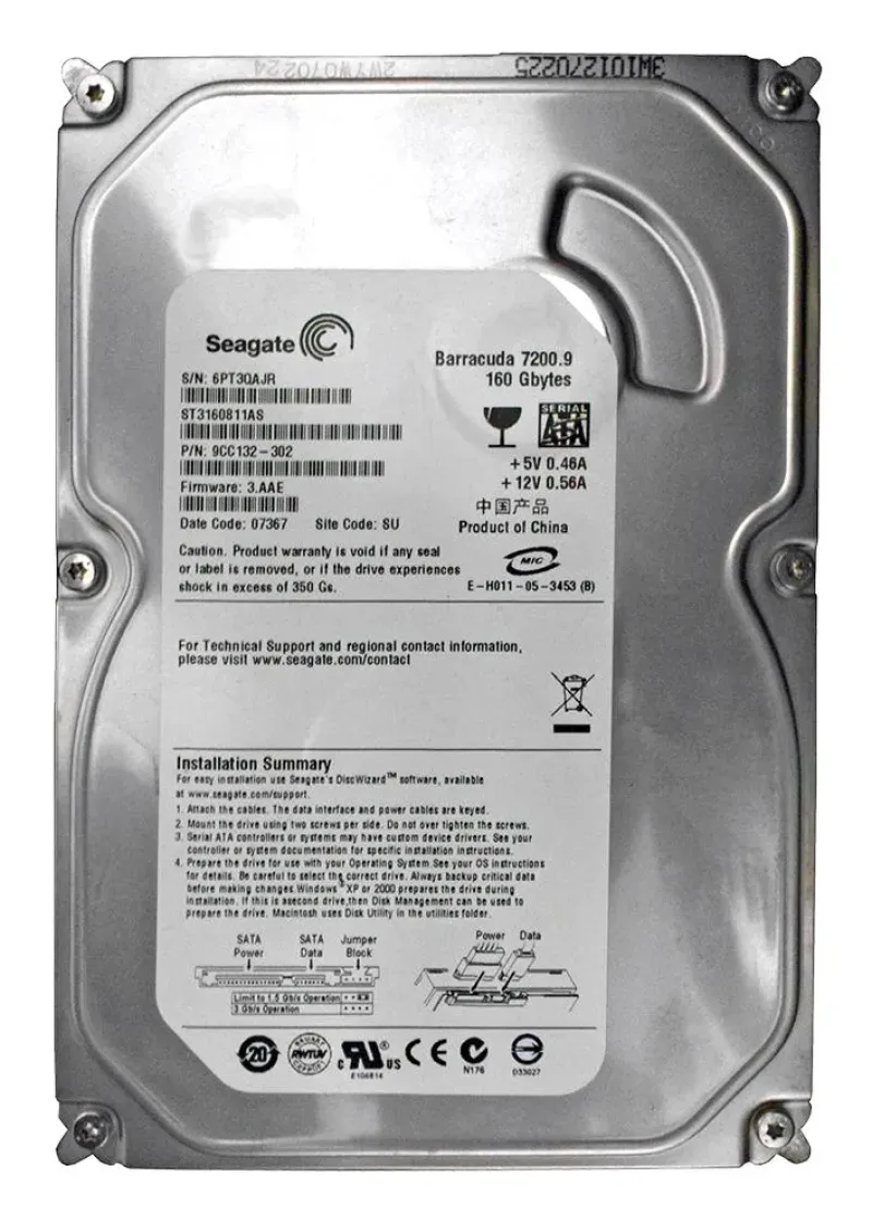 9CC132-302 - Seagate BarraCuda 7200.9 160GB 7200RPM SATA 3Gb/s 8MB Cache (CE) 3.5-inch Hard Drive