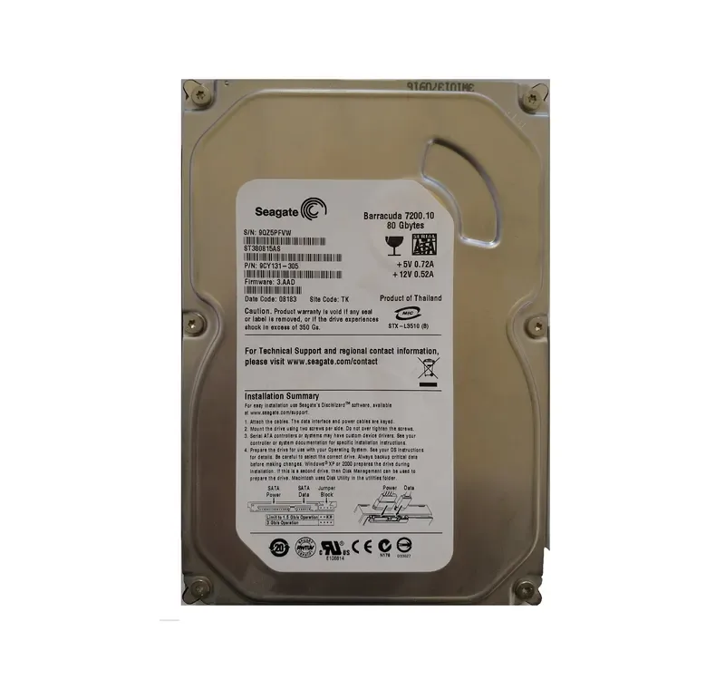 9CY131-305 - Seagate BarraCuda 7200.1 80GB 7200RPM SATA 3Gb/s 8MB Cache 3.5-inch Hard Drive