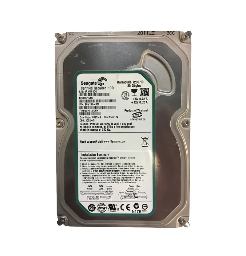 9CY131-308 - Seagate BarraCuda 7200.1 80GB 7200RPM SATA 3Gb/s 8MB Cache 3.5-inch Hard Drive