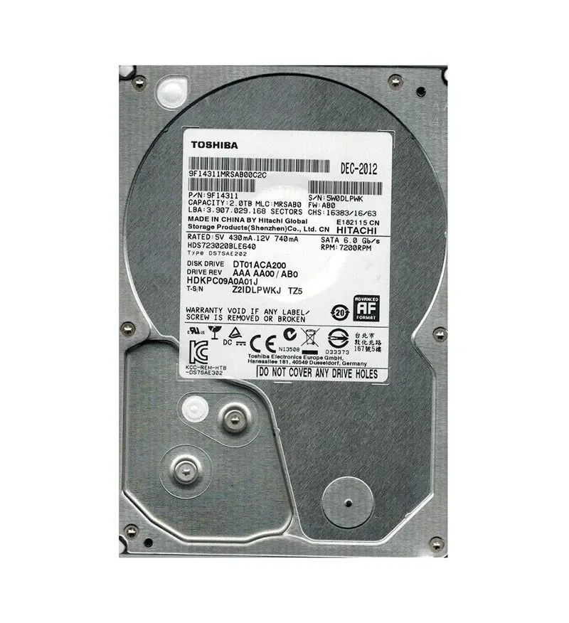 9F14311 - Toshiba 2TB 7200RPM SATA 6GB/s 64MB Cache 3.5-inch Hard Drive
