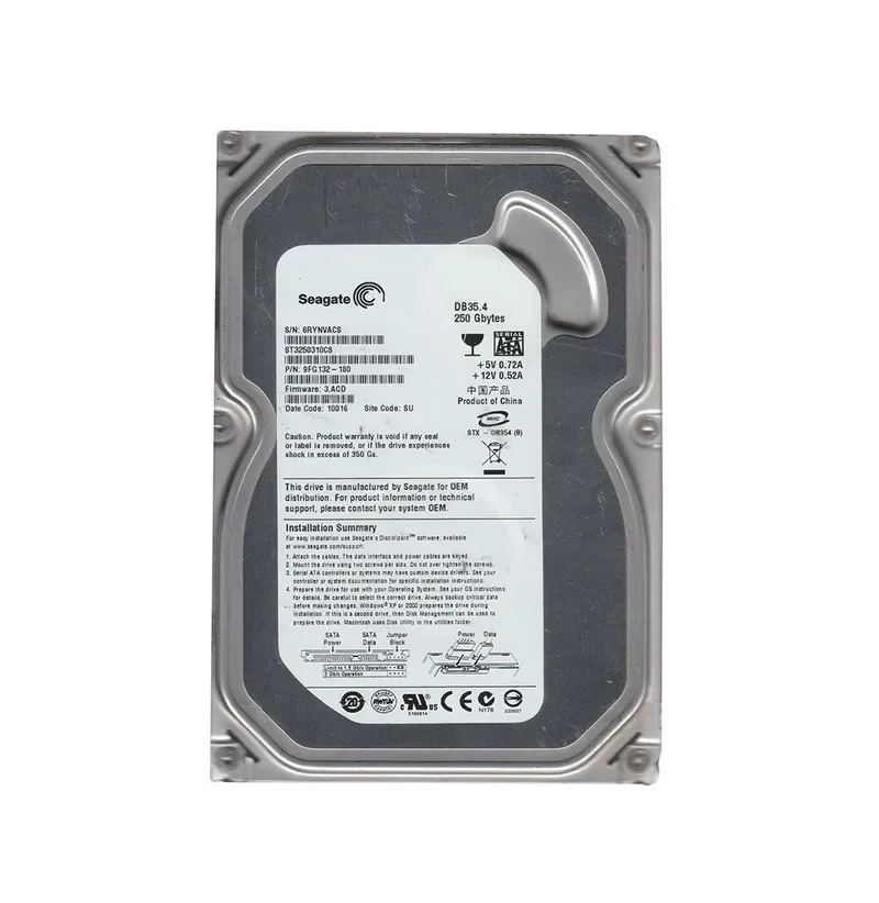 9FG132-180 - Seagate DB 35.4 Series 250GB 7200RPM SATA 3Gb/s 8M Cache (CE) 3.5-inch Hard Drive