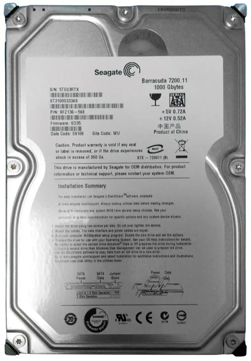 9FZ136-568 - Seagate 1TB 7200RPM SATA 3Gb/s 3.5-inch Hard Drive