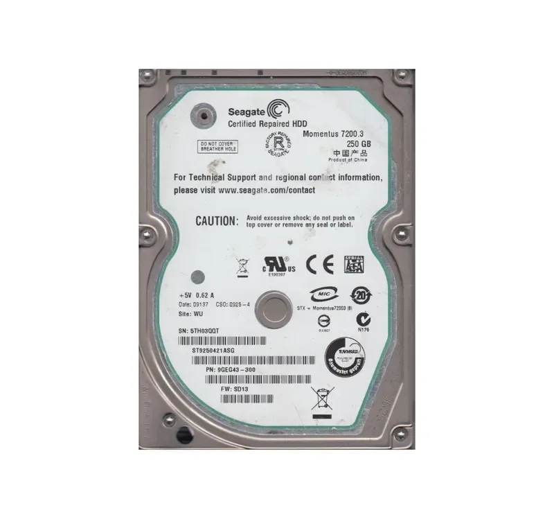 9GEG43-300 - Seagate 250GB 7200RPM SATA 3Gb/s 2.5-inch Hard Drive