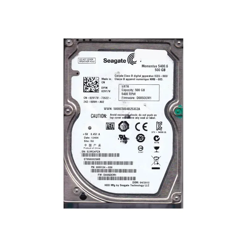 9HH134-036 - Seagate 500GB 5400RPM SATA 3Gb/s 2.5-inch Hard Drive