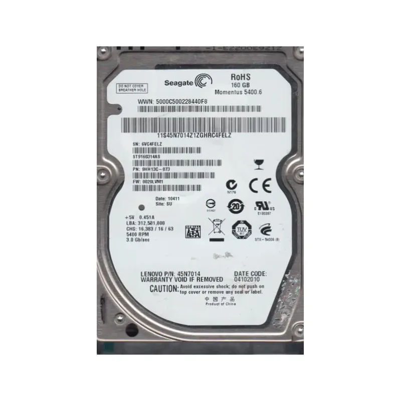 9HH13C-073 - Seagate 160GB 5400RPM SATA 3Gb/s 8MB Cache 2.5-inch Hard Drive