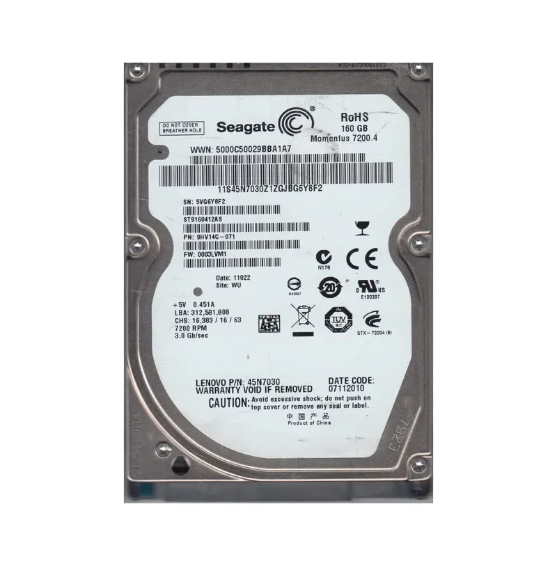 9HV14C-071 - Seagate Momentus 7200.4 160GB 7200RPM SATA 3Gb/s 16MB Cache 2.5-inch Hard Drive