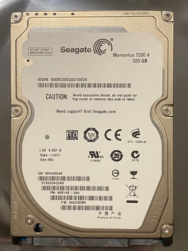 Seagate 9HV14E-033 Momentus 7200.4 Series 320GB 7200RPM SATA 3Gb/s NCQ 16MB Cache (CE) 2.5-Inch Hard Drive. In Stock