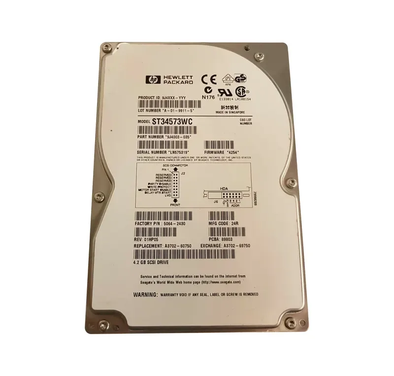 9J4003-035 - Seagate 4.3GB 7200RPM Wide Ultra SCSI Hot-Pluggable LVD 80-Pin 3.5-inch Hard Drive