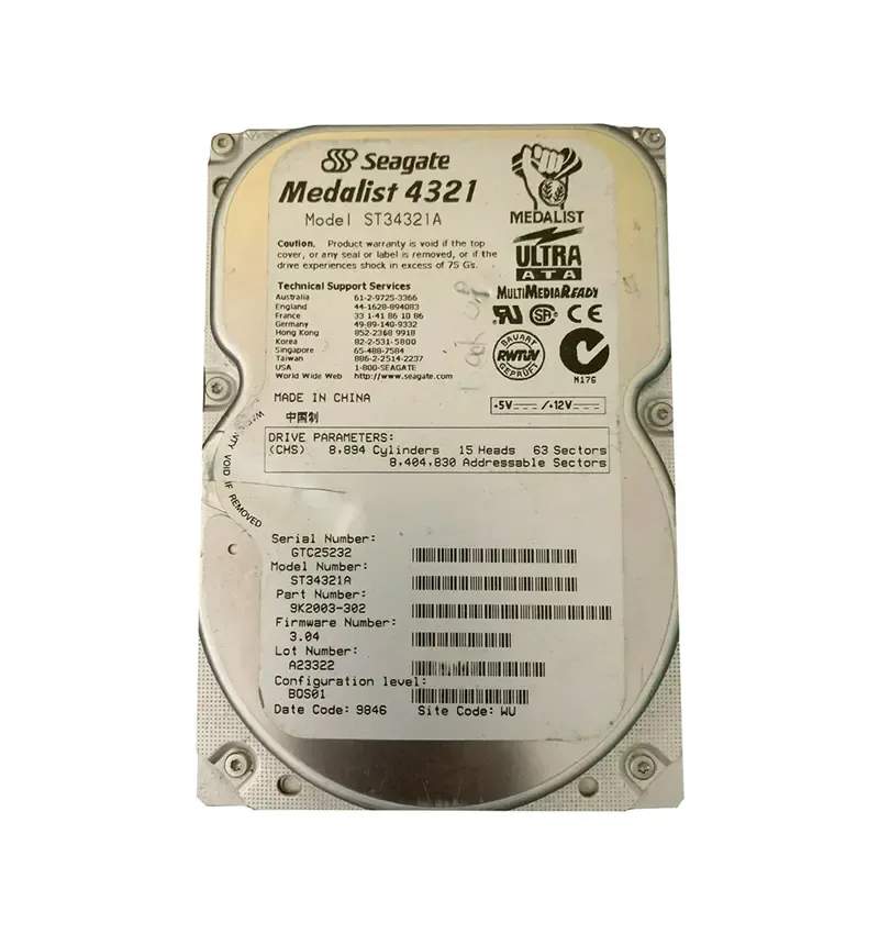 9K2003-302 - Seagate Medalist 4321 4.3GB 5400RPM IDE Ultra ATA/33 (ATA-4) 128KB Cache (CE) 3.5-inch Hard Drive
