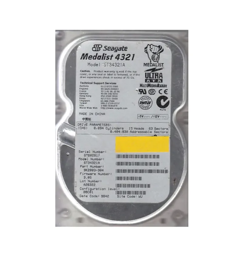 9K2003-304 - Seagate Medalist 4321 4.3GB 5400RPM IDE Ultra ATA/33 (ATA-4) 128KB Cache (CE) 3.5-inch Hard Drive