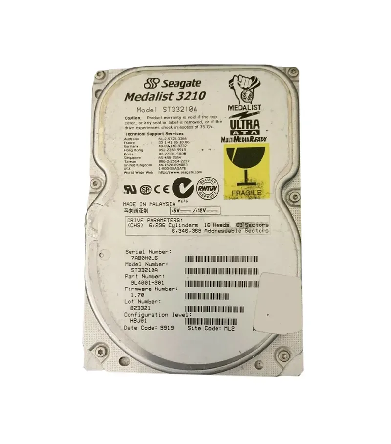 9L4001-301 - Seagate Medalist 3210 3.2GB 5400RPM IDE Ultra ATA/33 (ATA-4) 256KB Cache (CE) 3.5-inch Hard Drive