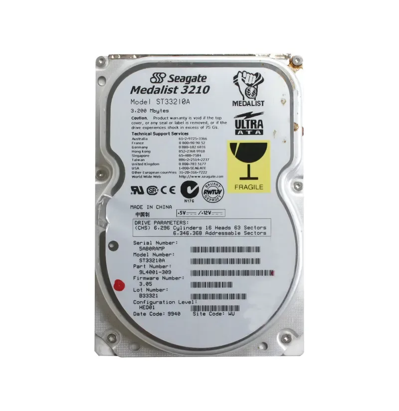 9L4001-309 - Seagate Medalist 3210 3.2GB 5400RPM ATA-33 256KB Cache 3.5-inch Hard Drive