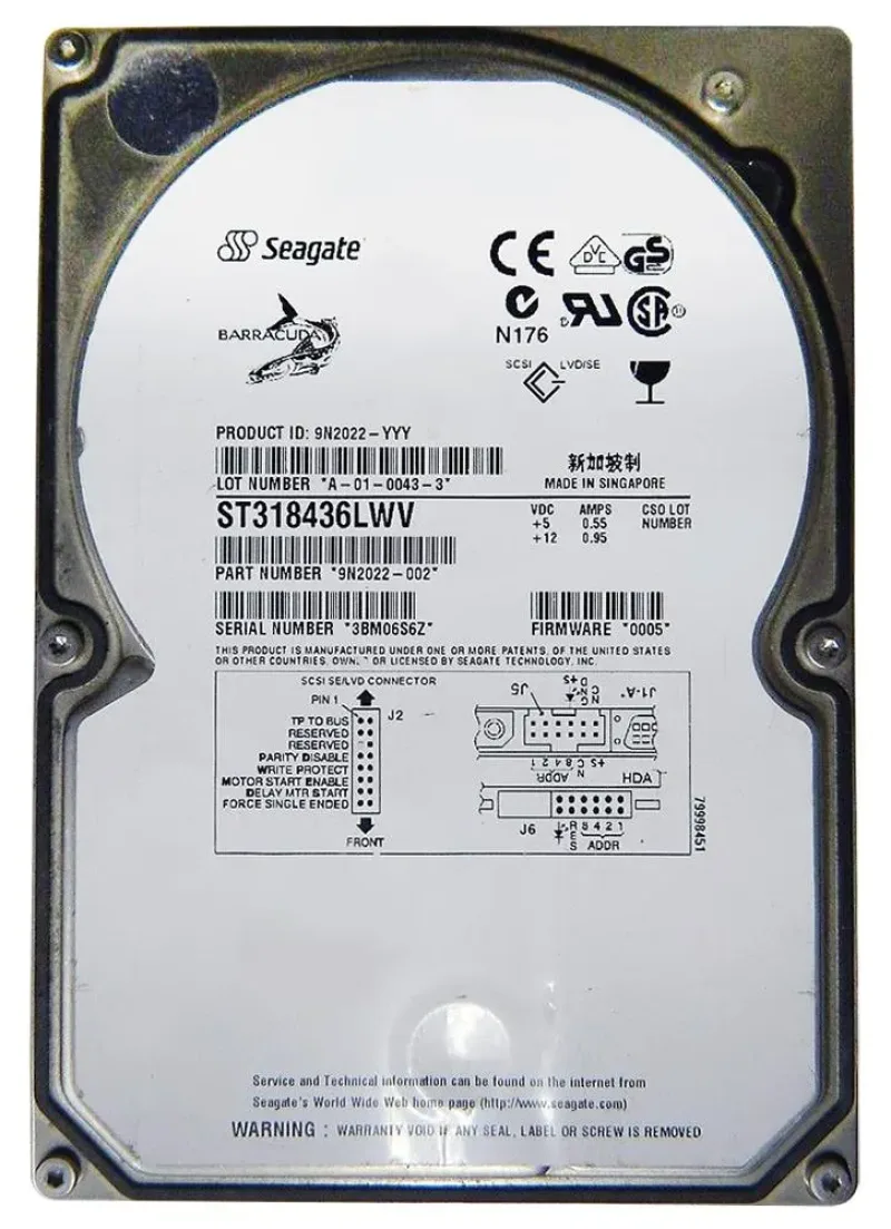 9N2022-002 - Seagate BarraCuda 18XL 18.4GB 7200RPM Ultra160 SCSI 68-Pin 4MB Cache 3.5-inch Hard Drive