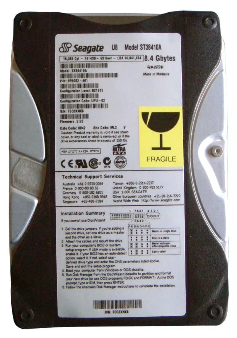 9P5002-401 - Seagate U8 Series 8.4GB 5400RPM IDE Ultra ATA/66 (ATA-5) 512KB Cache (CE) 3.5-inch Hard Drive