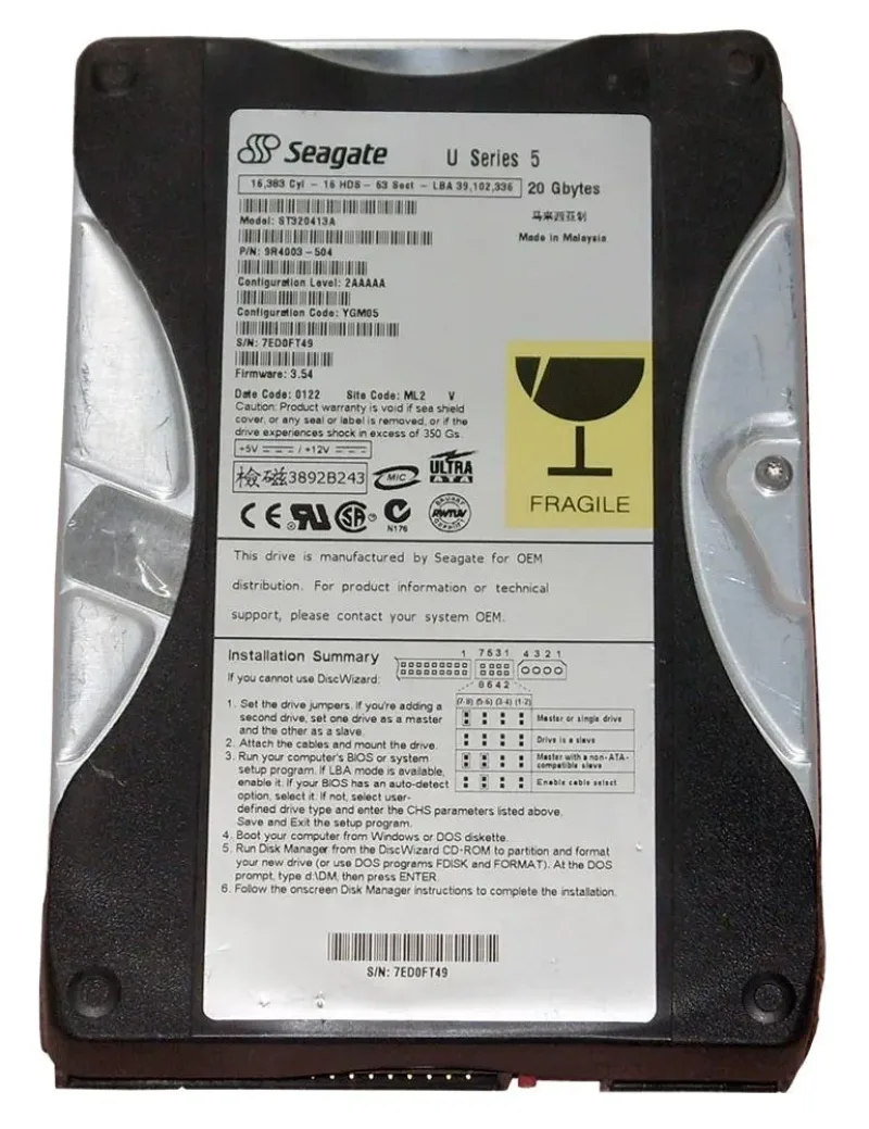 9R4003-504 - Seagate U5 Series 20GB 5400RPM IDE Ultra ATA/100 (ATA-6) 512KB Cache (CE) 3.5-inch Hard Drive