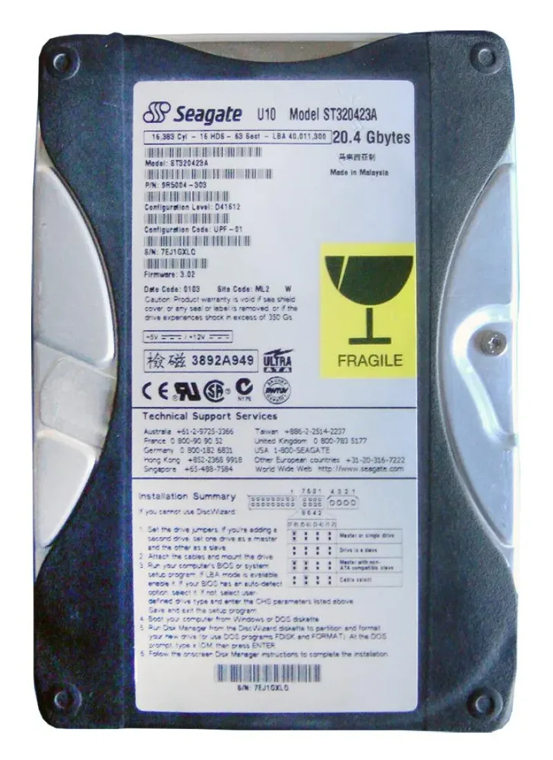 9R5004-303 - Seagate U10 Series 20GB 5400RPM IDE Ultra ATA/66 (ATA-5) 512KB Cache (CE) 3.5-inch Hard Drive