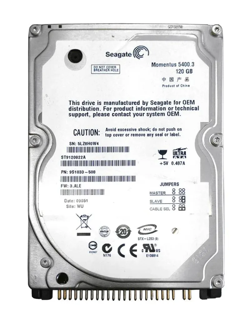 9S1033-508 - Seagate Momentus 5400.3 120GB 5400RPM IDE Ultra ATA/100 (ATA-6) 8MB Cache (CE) 2.5-inch Hard Drive